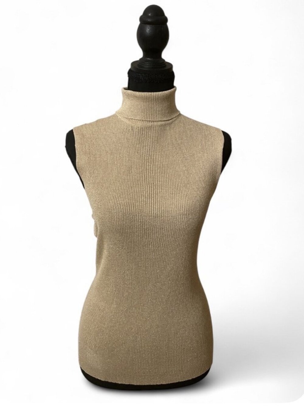 90s Vintage Silk Gold Sleeveless Top Turtleneck Tank Sparkle 1990s Metallic, XL